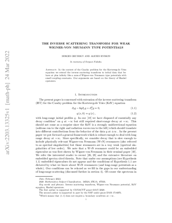 (PDF) The inverse scattering transform for weak Wigner–von Neumann type ...