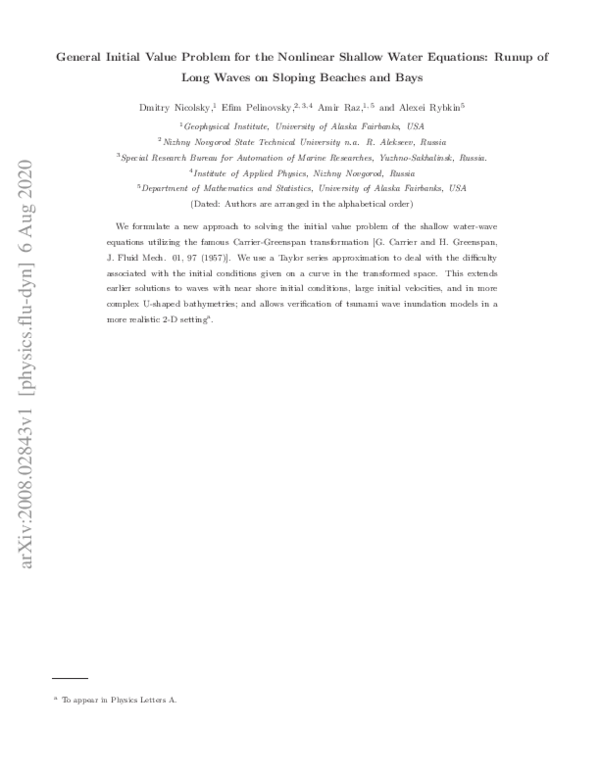 (PDF) General initial value problem for the nonlinear shallow water ...
