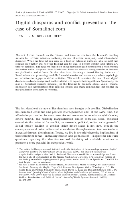(PDF) Digital diasporas and conflict prevention: the case of Somalinet.com