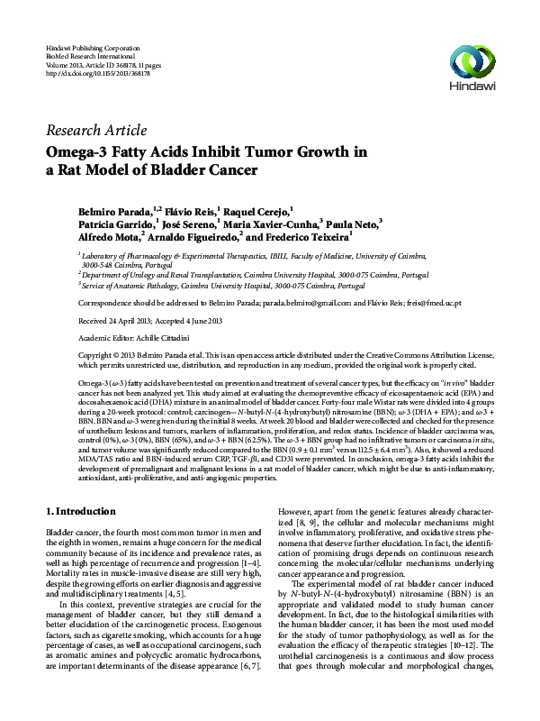 (PDF) Omega-3 Fatty Acids Inhibit Tumor Growth in a Rat Model of ...