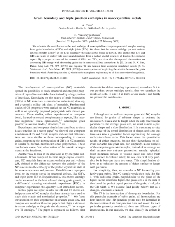 (PDF) Grain boundary and triple junction enthalpies in nanocrystalline ...