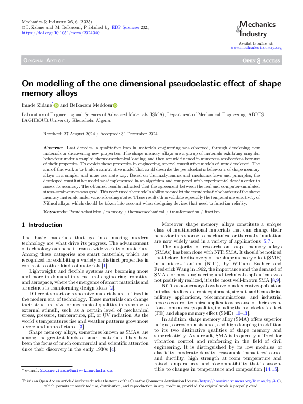 (PDF) On modelling of the one dimensional pseudoelastic effect of shape ...