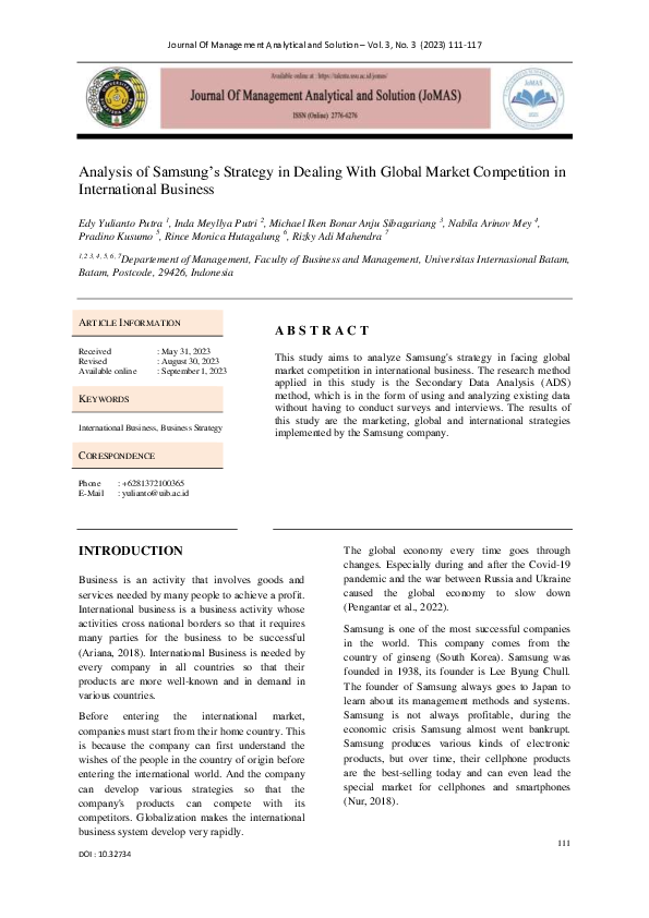 (PDF) Analysis of Samsung’s Strategy in Dealing With Global Market ...