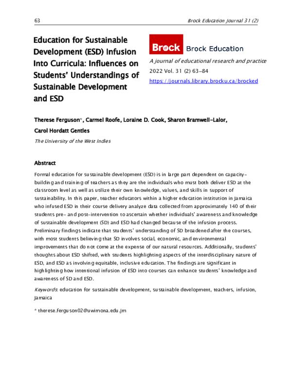 (PDF) Education for Sustainable Development (ESD) Infusion into ...