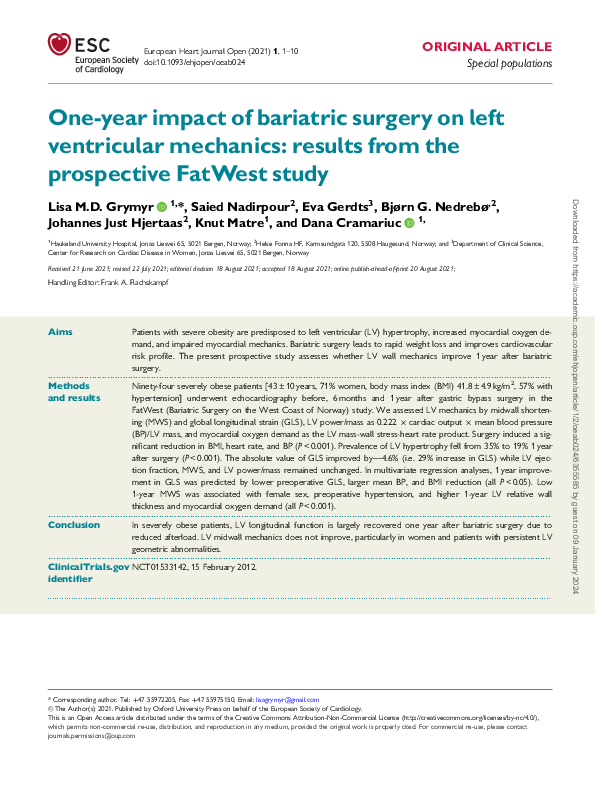 (PDF) One-year impact of bariatric surgery on left ventricular ...