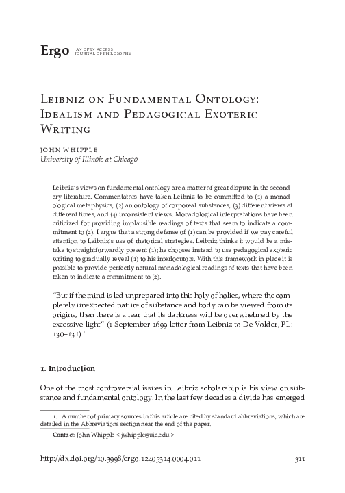 (PDF) Leibniz on Fundamental Ontology: Idealism and Pedagogical ...