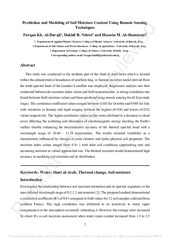 (PDF) Prediction and Modeling of Soil Moisture Content Using Remote ...