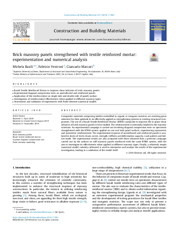 (PDF) Brick masonry panels strengthened with textile reinforced mortar ...