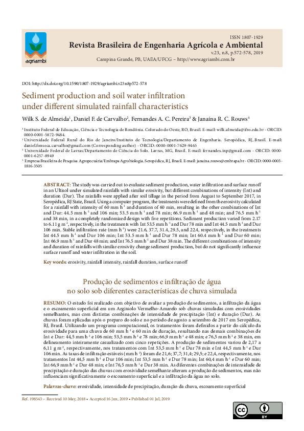 (PDF) Sediment production and soil water infiltration under different ...