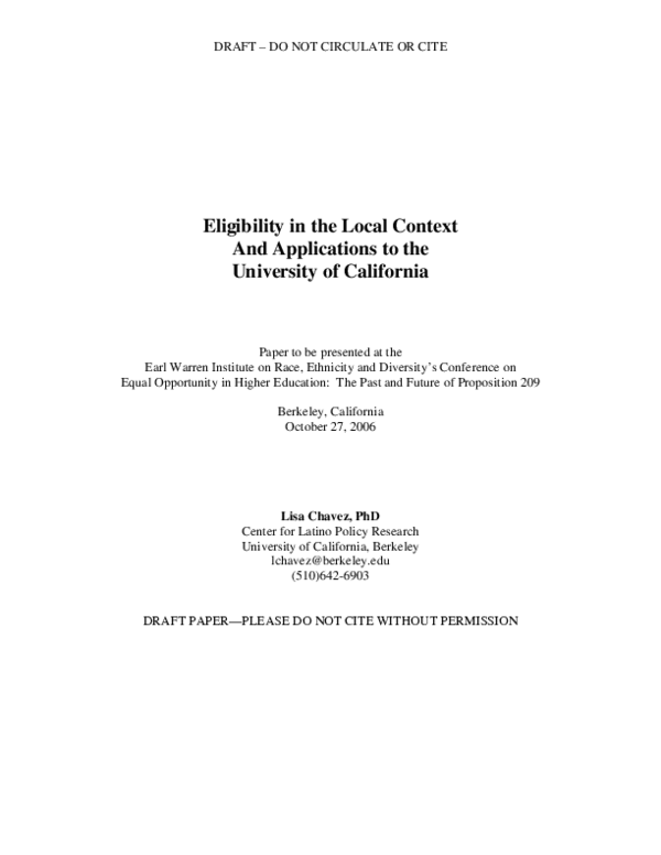(PDF) Eligibility in the Local Context And Applications to the ...