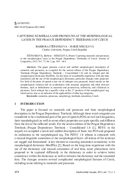 (PDF) Capturing Numerals and Pronouns at the Morphological Layer in the ...
