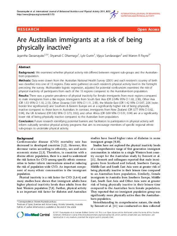 (PDF) Are Australian immigrants at a risk of being physically inactive?
