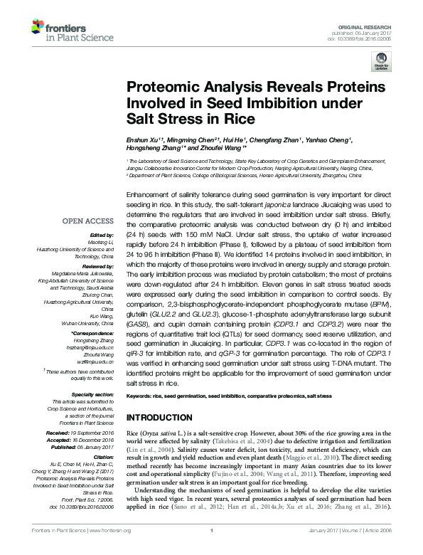 (PDF) Proteomic Analysis Reveals Proteins Involved in Seed Imbibition ...