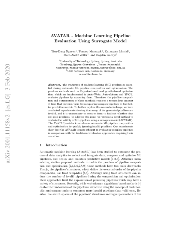 (PDF) AVATAR -- Machine Learning Pipeline Evaluation Using Surrogate Model