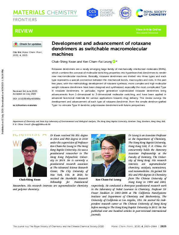 (PDF) Development and advancement of rotaxane dendrimers as switchable ...