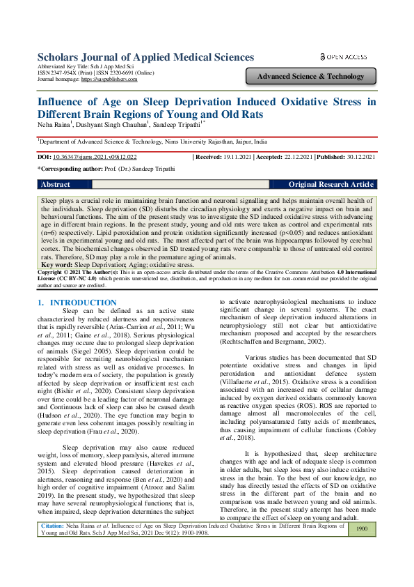 (PDF) Influence of Age on Sleep Deprivation Induced Oxidative Stress in ...