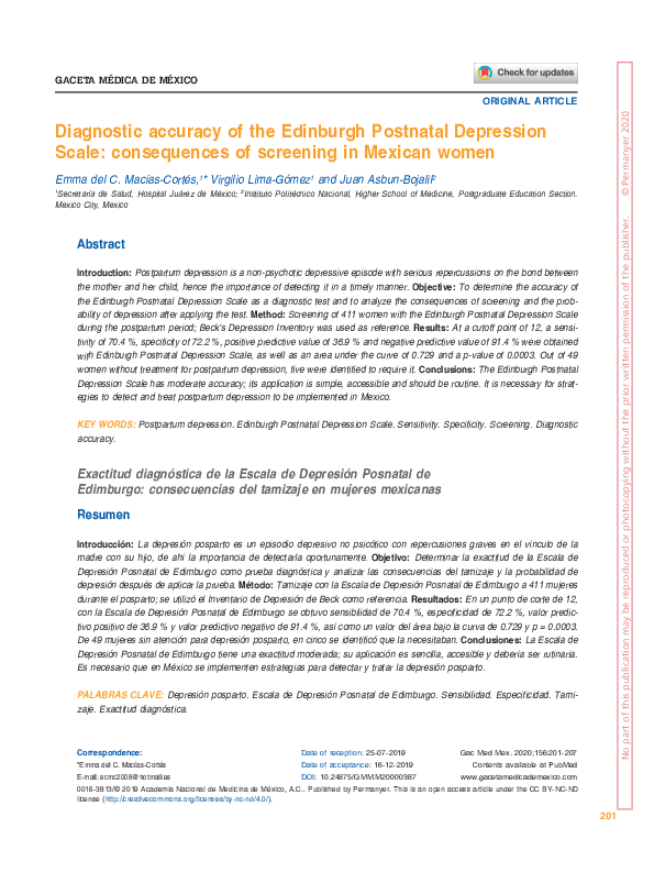 (PDF) Diagnostic accuracy of the Edinburgh Postnatal Depression Scale ...