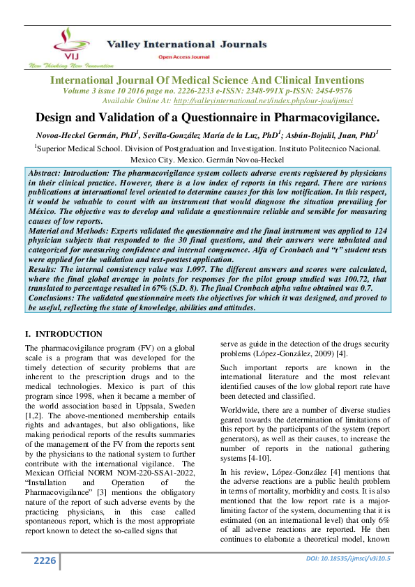(PDF) Design and Validation of a Questionnaire in Pharmacovigilance