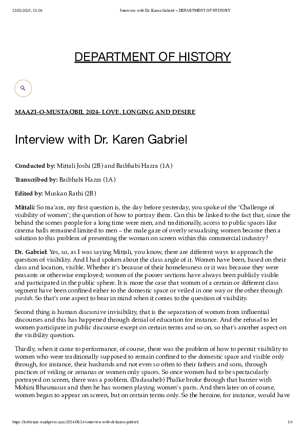 (PDF) Visibility cinema and its politics An Interview with Karen Gabriel