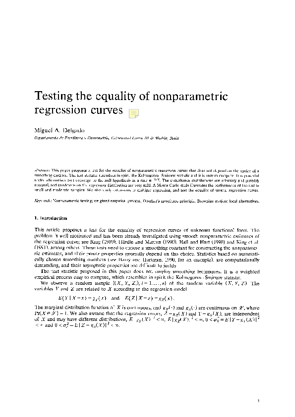 (PDF) Testing the equality of nonparametric regression curves