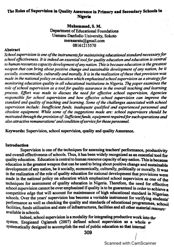 (PDF) The Roles of Supervision in Quality Assurance in Primary and ...