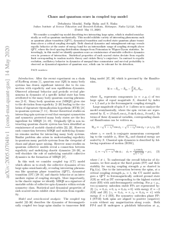 (PDF) Chaos and quantum scars in a coupled top model
