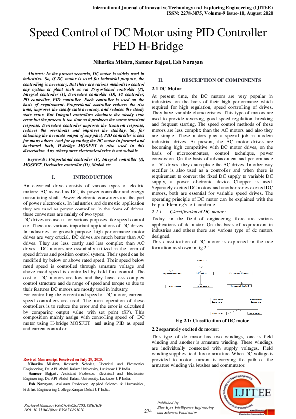 (PDF) Speed Control of DC Motor using PID Controller FED H-Bridge