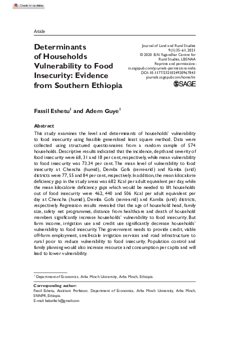 (PDF) Determinants of Households Vulnerability to Food Insecurity ...