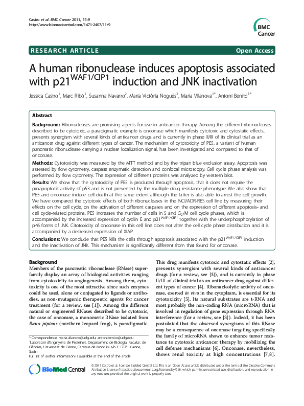 (PDF) A human ribonuclease induces apoptosis associated with p21WAF1 ...