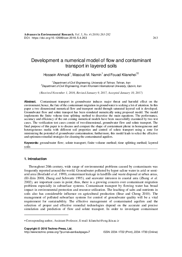 (PDF) Development a numerical model of flow and contaminant transport ...
