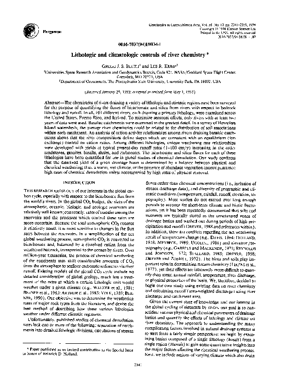 PDF) Lithologic and climatologic controls of river chemistry
