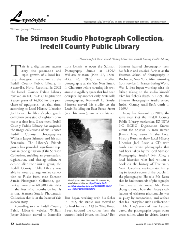 (PDF) The Stimson Studio Photograph Collection, Iredell County Public ...
