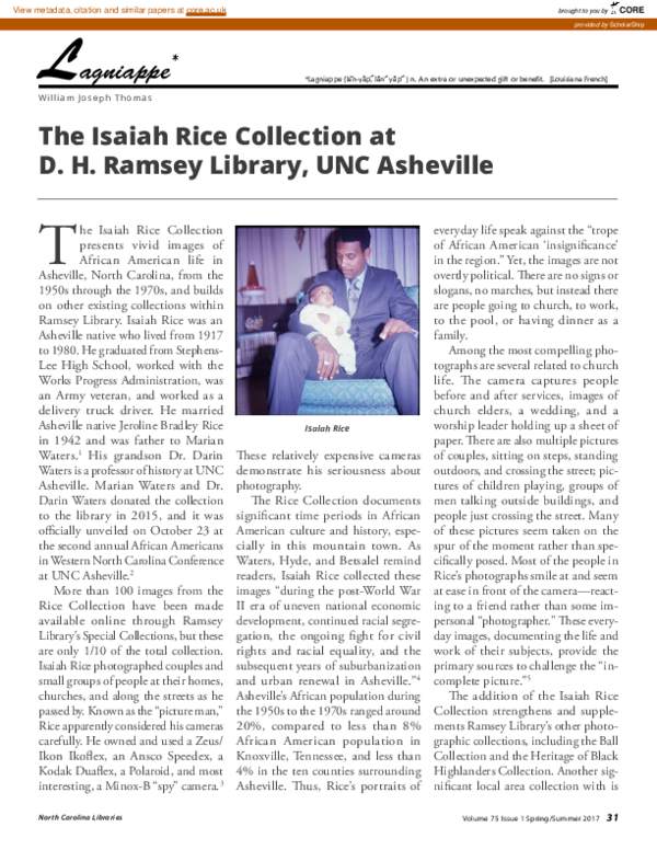 (PDF) The Isaiah Rice Collection at D. H. Ramsey Library, UNC Asheville