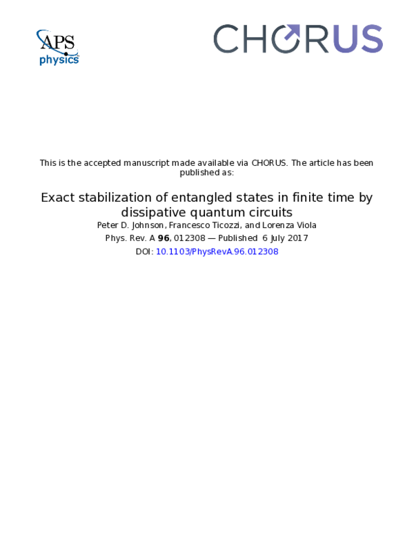 (PDF) Exact stabilization of entangled states in finite time by ...
