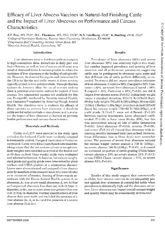 (PDF) Efficacy of Liver Abscess Vaccines in Natural-fed Finishing ...