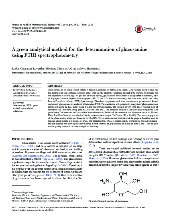 (PDF) A green analytical method for the determination of glucosamine ...