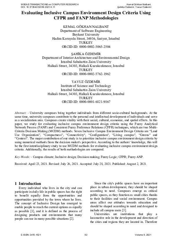 (PDF) Evaluating Inclusive Campus Environment Design Criteria Using ...
