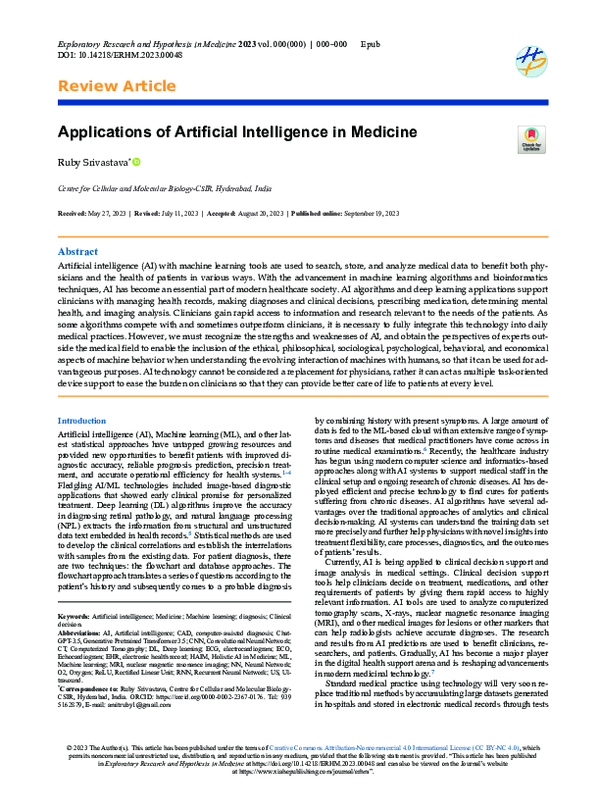 (PDF) Applications of Artificial Intelligence in Medicine