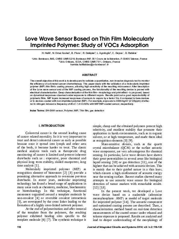 (PDF) Love wave sensor based on thin film molecularly imprinted polymer ...