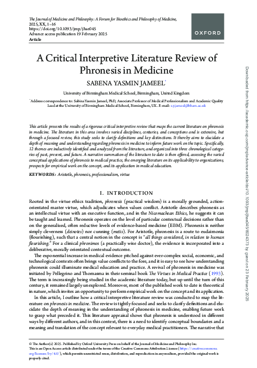 (PDF) A Critical Interpretive Literature Review of Phronesis in Medicine