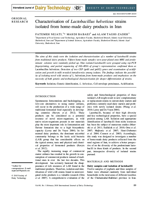 (PDF) Characterisation of Lactobacillus helveticus strains producing ...
