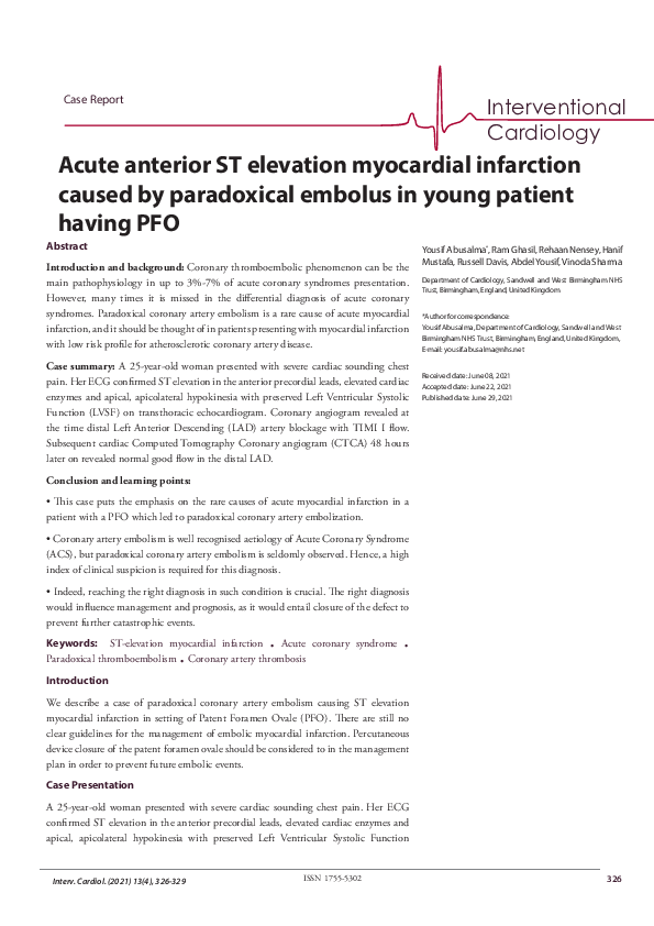 (PDF) Acute anterior ST elevation myocardial infarction caused by ...