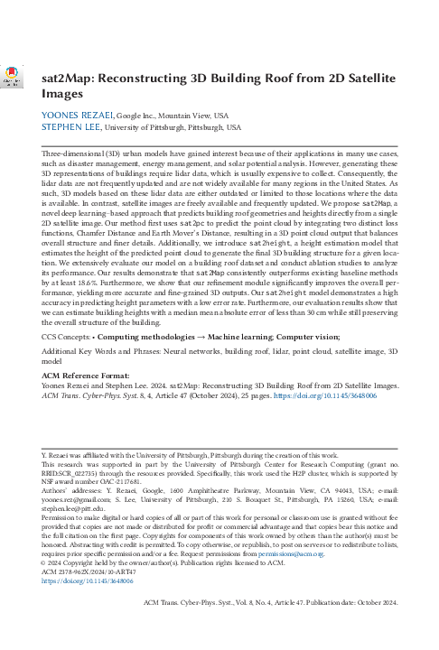 (PDF) sat2Map: Reconstructing 3D Building Roof from 2D Satellite Images