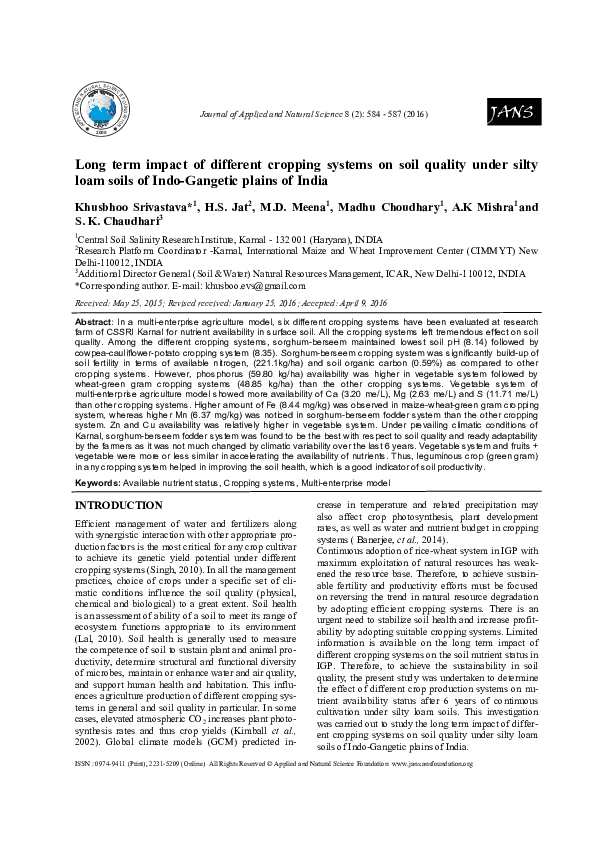 (PDF) Long term impact of different cropping systems on soil quality ...