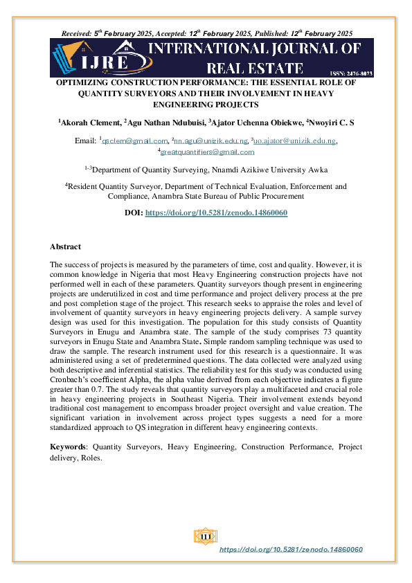 (PDF) OPTIMIZING CONSTRUCTION PERFORMANCE: THE ESSENTIAL ROLE OF ...