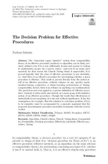 (PDF) The Decision Problem for Effective Procedures