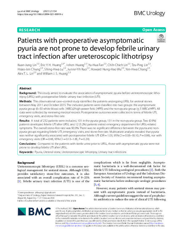 (PDF) Patients with preoperative asymptomatic pyuria are not prone to ...