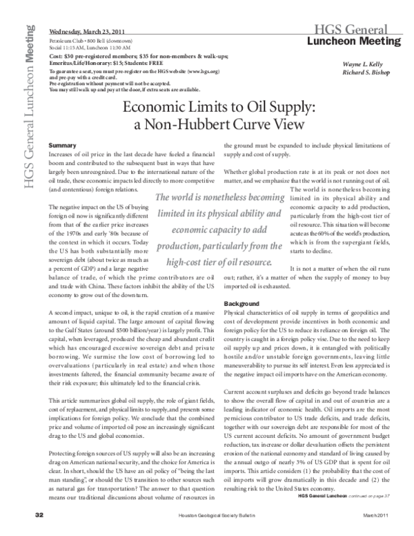 (PDF) Economic Limits to Oil Supply: a Non-Hubbert Curve View