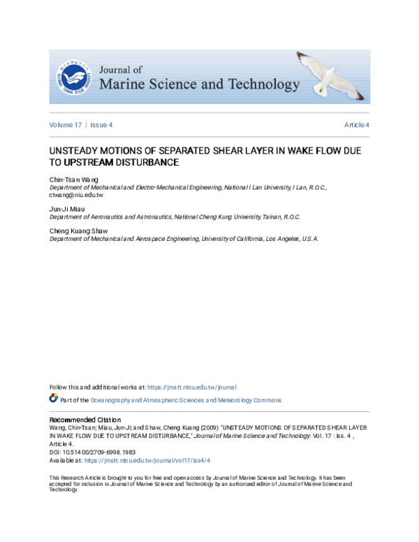 (PDF) Unsteady Motions of Separated Shear Layer in Wake Flow Due to ...