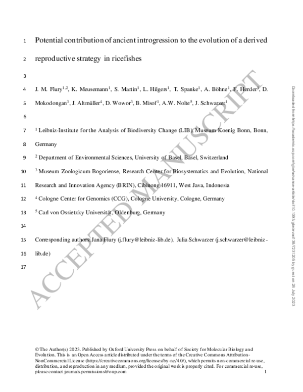 (PDF) Potential contribution of ancient introgression to the evolution ...